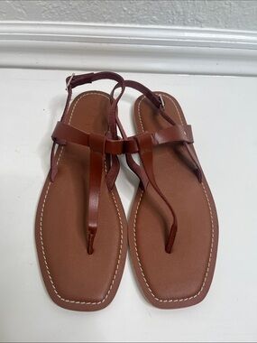 NEW LOFT Leather Thong T Strap Flat Sandal Sz 9